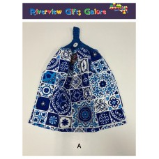 Crochet Top Hand Towel / Tea Towel - Blue Mosaic